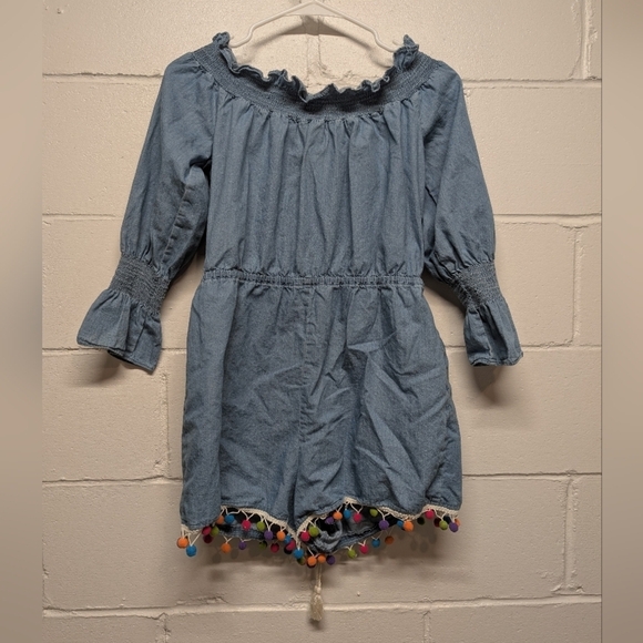 Saks Fifth Avenue (small) Cute Blue Romper with Colorful Pom-Pom Trim - Picture 6 of 8